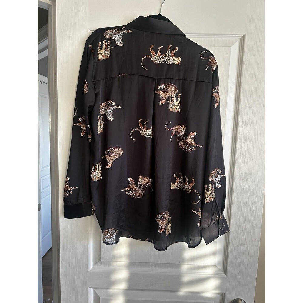 Marpessa XL Black Multicolor Animal Print Button-Up Long Sleeve Blouse - Picture 2 of 3